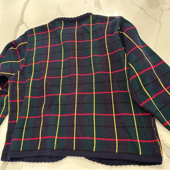 Vintage plaid cardigan sweater M Gold Button Knit navy academia old‎ money - Picture 11 of 11